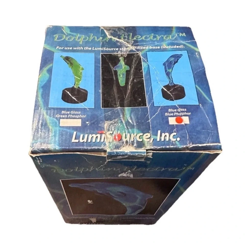 VTG LumiSource Electra Neon Blue Glass Dolphin Motion Plasma Lamp 15” w/ Box